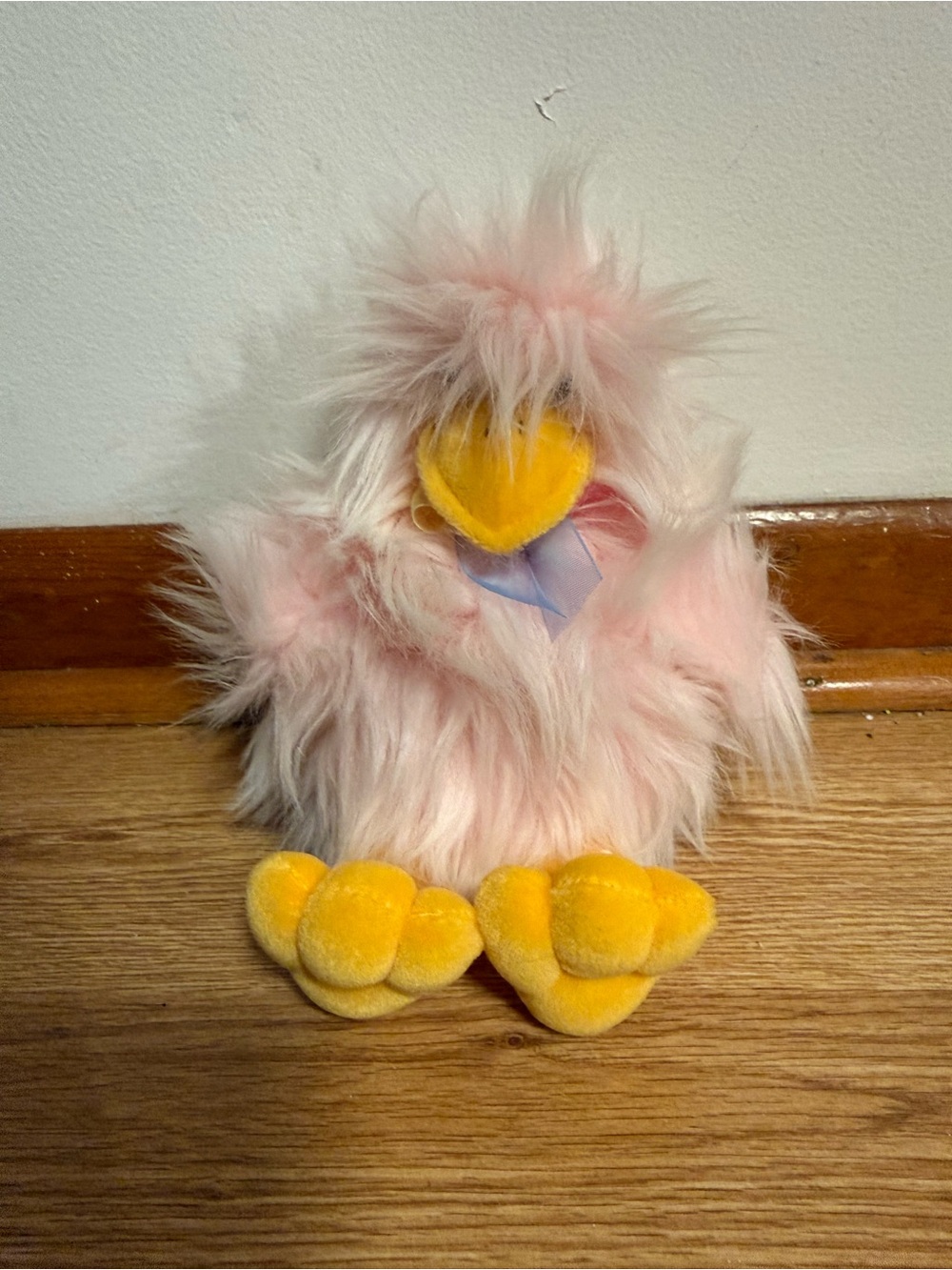 Vtg People Pals Pink Duck Plush Yellow Feet Bow Fluffy” Stuffed Animal No Sound